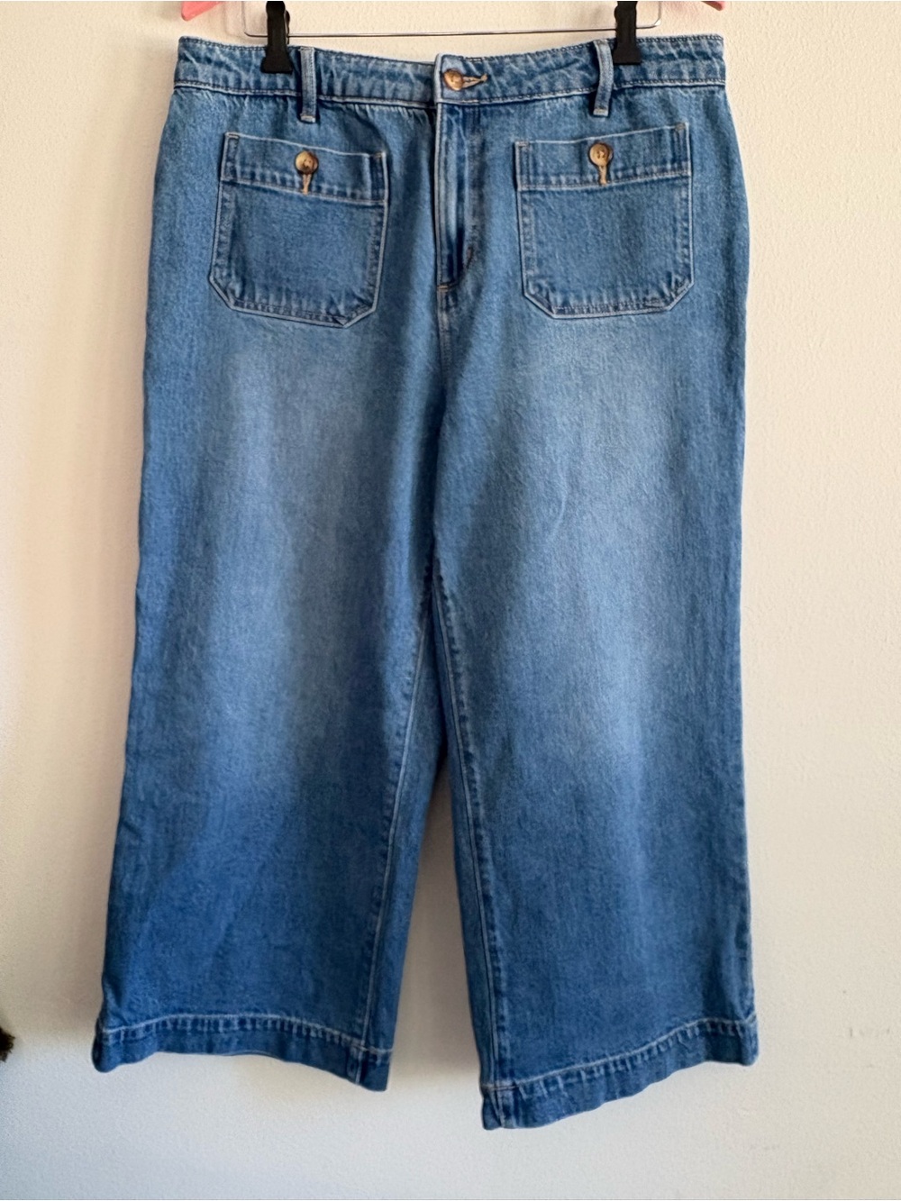 LOFT Light Blue Palmer Wide-Leg Jeans with Front Patch Pockets